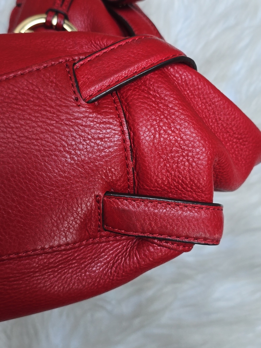 Michael Kors Red Leather Bedford Bowling Satchel Shoulder Handbag - Picture 4 of 14